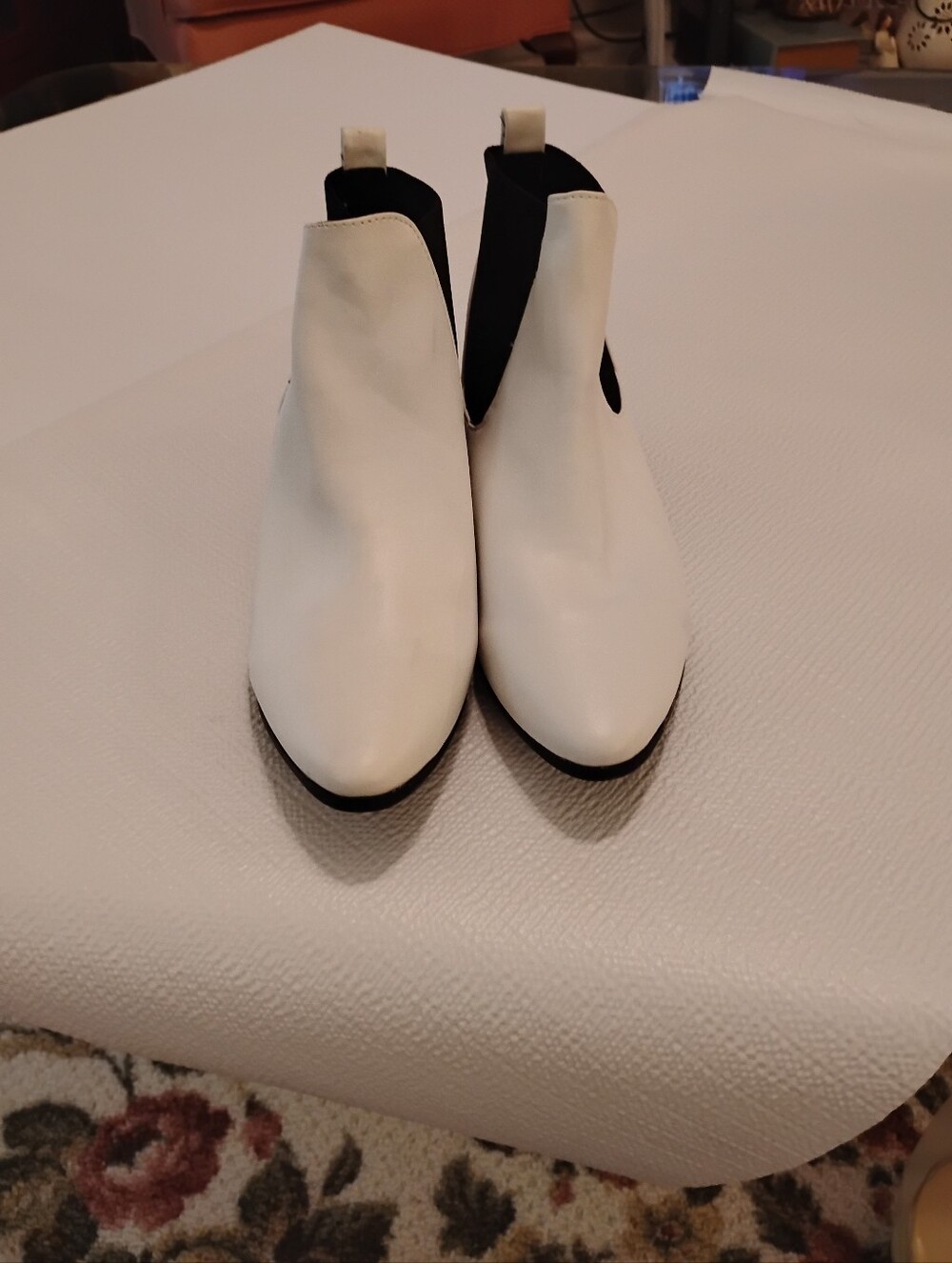 Women’s White Cupid Ankle Boots with Black Elastic Panels